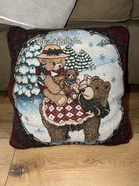 Bainbridge Bears Teddy Bears Christmas Festive Tapestry Throw Pillow 15x15